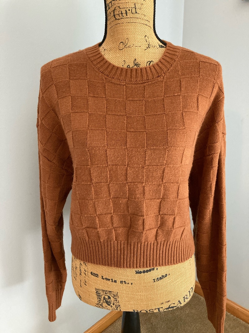 Double Zero Rust Orange Checkered Crewneck Sweater Women Size Small